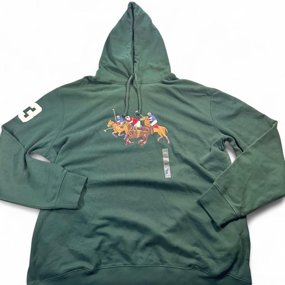 Polo Ralph Lauren Hoodie Men’s 3 Patch Triple Pony Jumper Green 2XLT